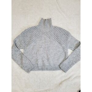 Free People Bradley Gray Textured Knit Bubble Dot Cropped Turtleneck Sweater XS